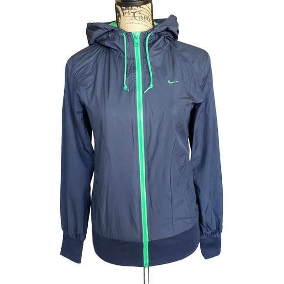 VTG Nike Womens Hooded Jacket S Blue Windrunner Lightweight Zip Sporty Athletic - Picture 1 of 7